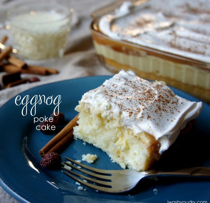 Eggnog Poke Cake with Salted Caramel
